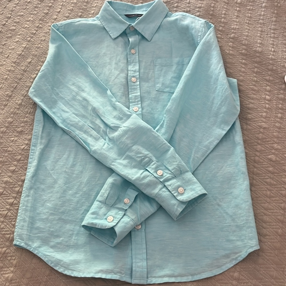 Janie and Jack boys linen/cotton long sleeve button down shirt - Picture 4 of 9